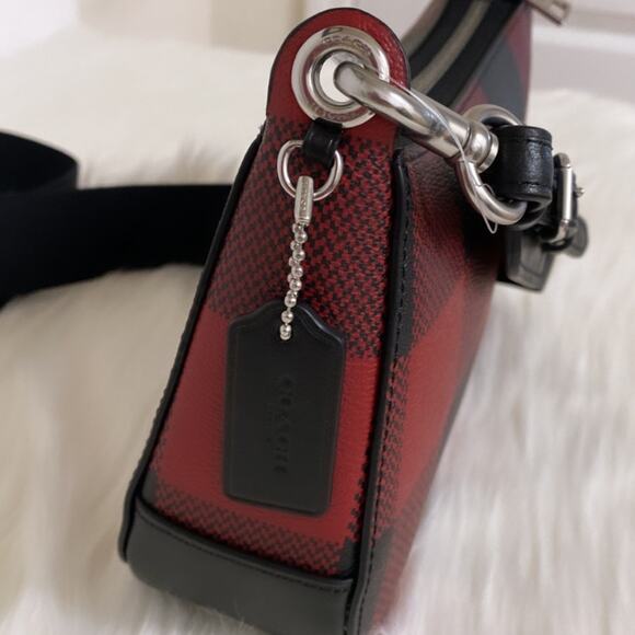 New Coach Jes Baguette With Buffalo Plaid Purse/Coated Canvas/Red-Black - Picture 10 of 12